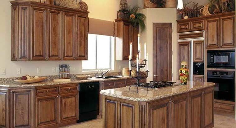 stained wood cabinets