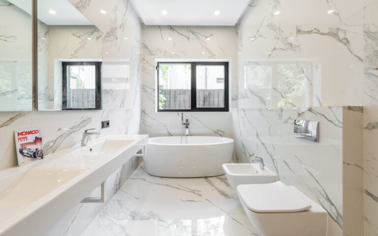 Elegant bathroom with flooring and tiles