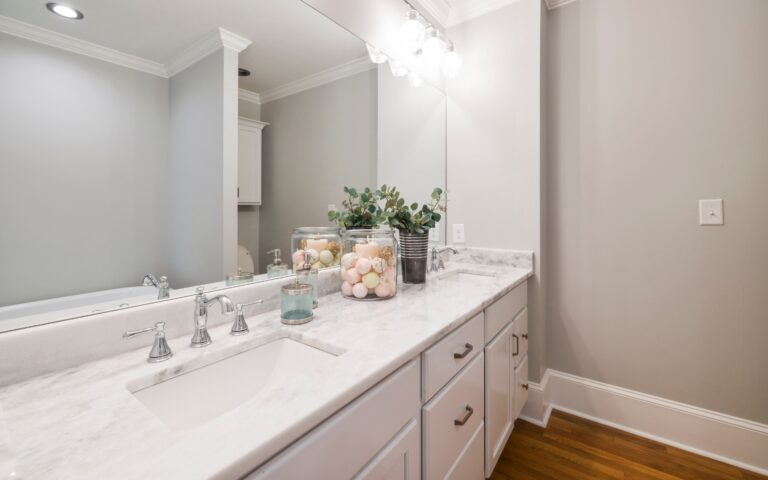 Bathroom vanity with white countertop
